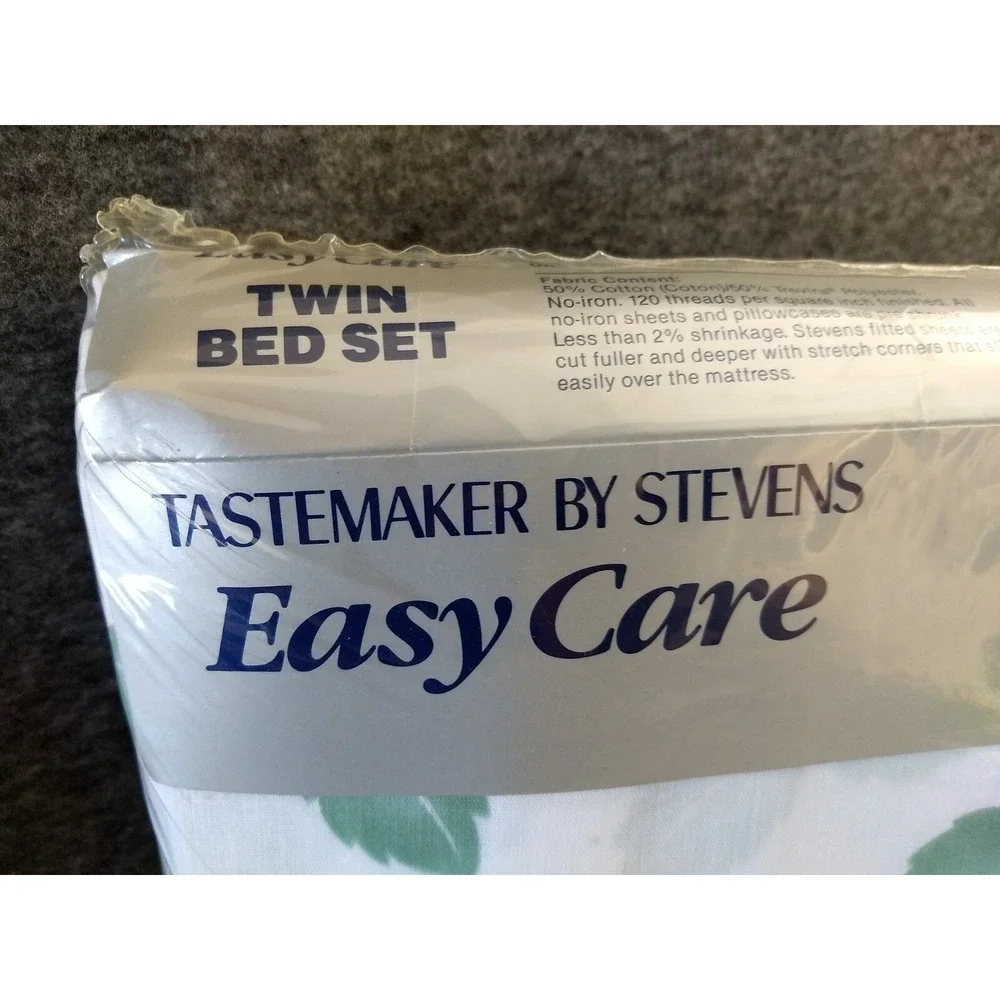 Tastemaker Stevens Twin Sheet Set 3Pc‎ Deco Rose Floral No Iron Vintage USA NOS